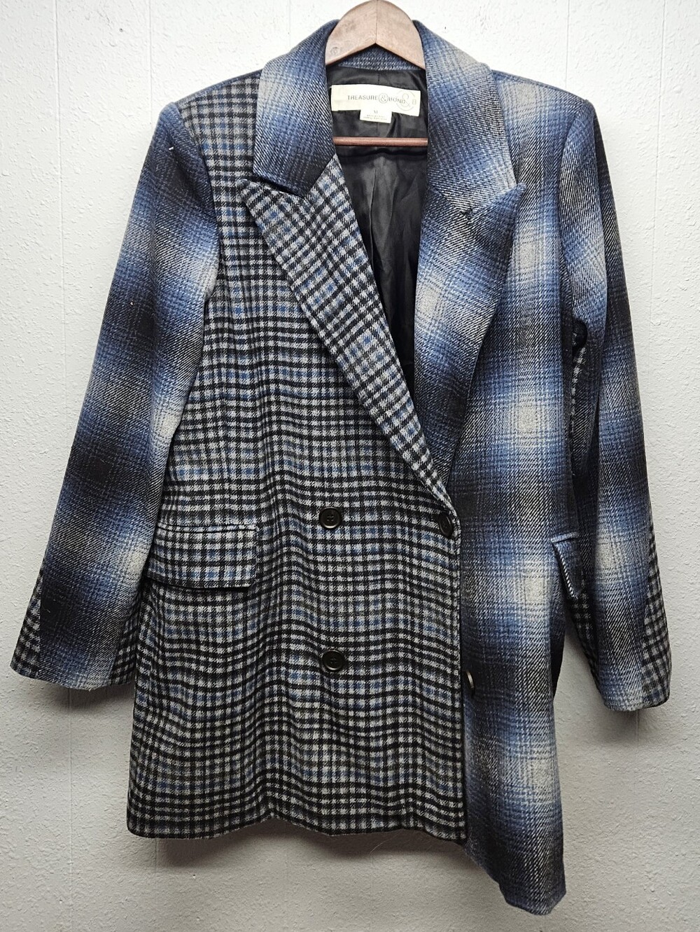 Treasure & Bond Plaid Pattern Blazer Coat Womens Xl Elegant Office Winter Boho